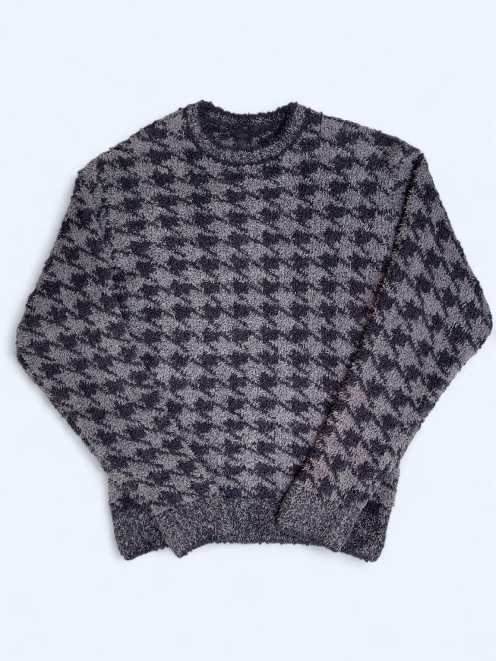 SKIMS Cozy Unisex Pullover Onyx Houndstooth Crewneck Sweater streetwear lounge S